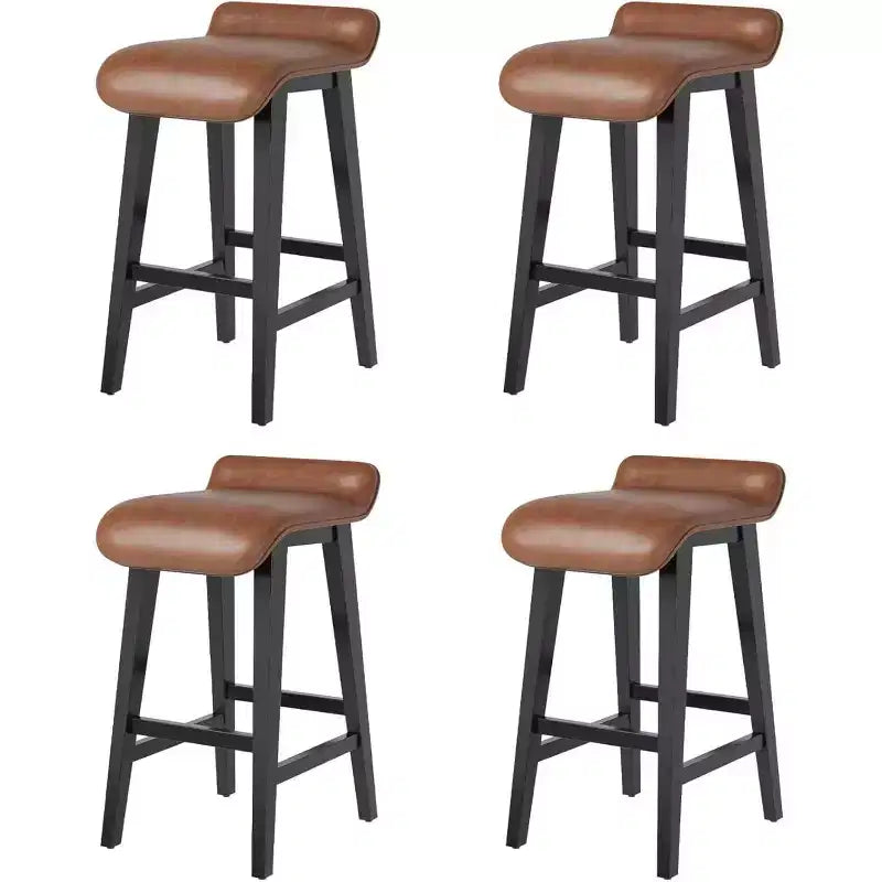 Bar Stools Set, Counter Height Bar Stools, Upholstered Bar Chairs with Low Back, Footrest, Industrial Modern Bar Stools with PU Leather Cushion