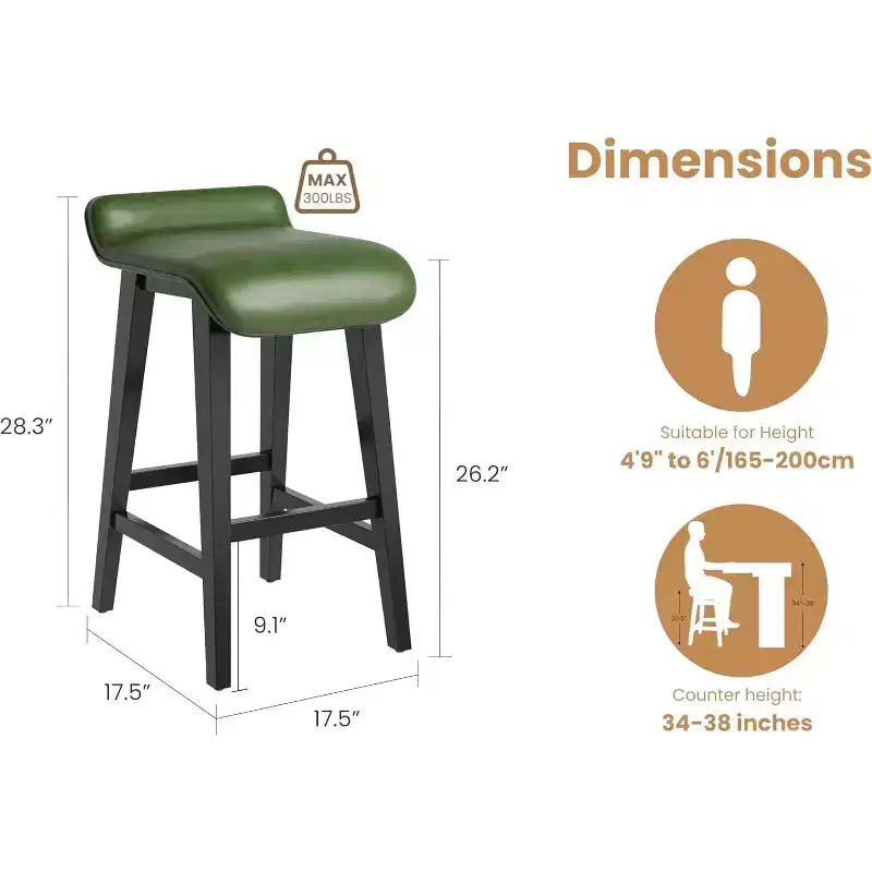 Bar Stools Set, Counter Height Bar Stools, Upholstered Bar Chairs with Low Back, Footrest, Industrial Modern Bar Stools with PU Leather Cushion