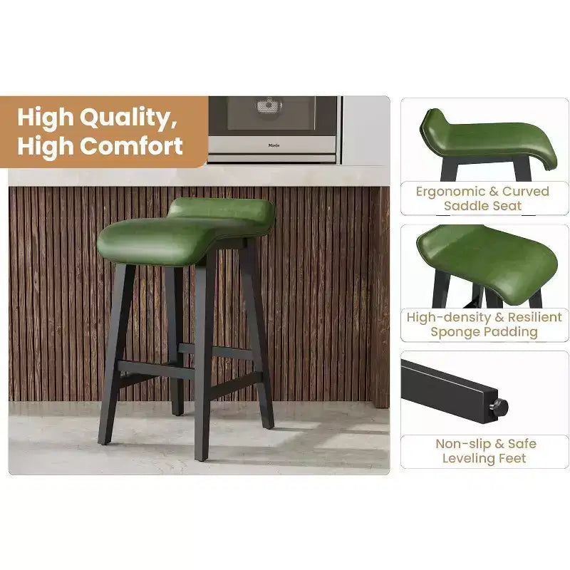 Bar Stools Set, Counter Height Bar Stools, Upholstered Bar Chairs with Low Back, Footrest, Industrial Modern Bar Stools with PU Leather Cushion