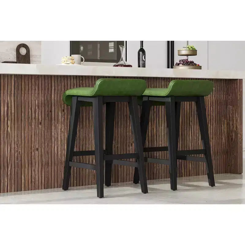 Bar Stools Set, Counter Height Bar Stools, Upholstered Bar Chairs with Low Back, Footrest, Industrial Modern Bar Stools with PU Leather Cushion