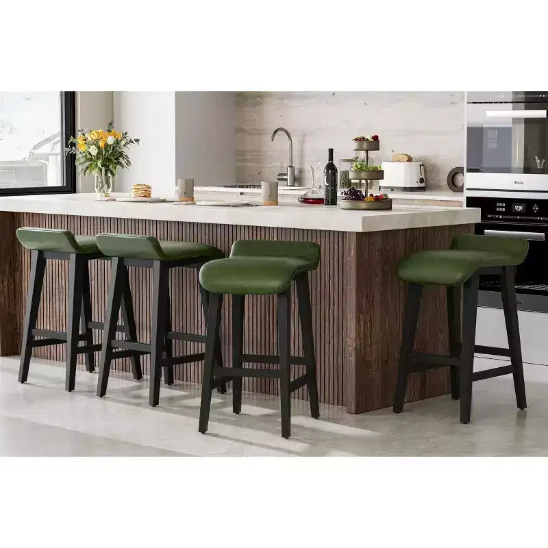 Bar Stools Set, Counter Height Bar Stools, Upholstered Bar Chairs with Low Back, Footrest, Industrial Modern Bar Stools with PU Leather Cushion