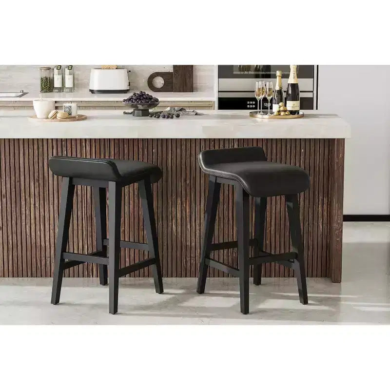 Bar Stools Set, Counter Height Bar Stools, Upholstered Bar Chairs with Low Back, Footrest, Industrial Modern Bar Stools with PU Leather Cushion