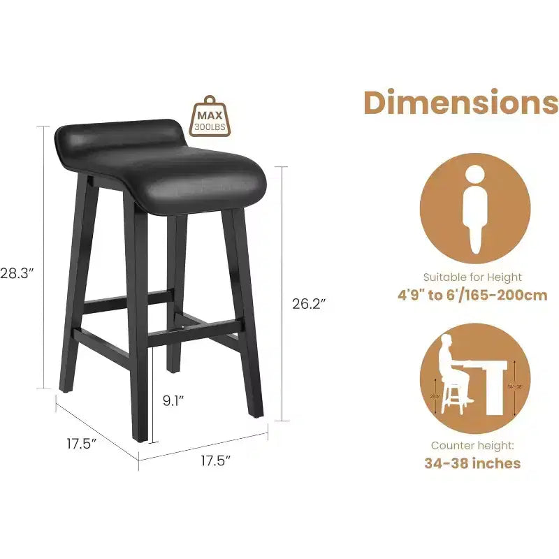 Bar Stools Set, Counter Height Bar Stools, Upholstered Bar Chairs with Low Back, Footrest, Industrial Modern Bar Stools with PU Leather Cushion