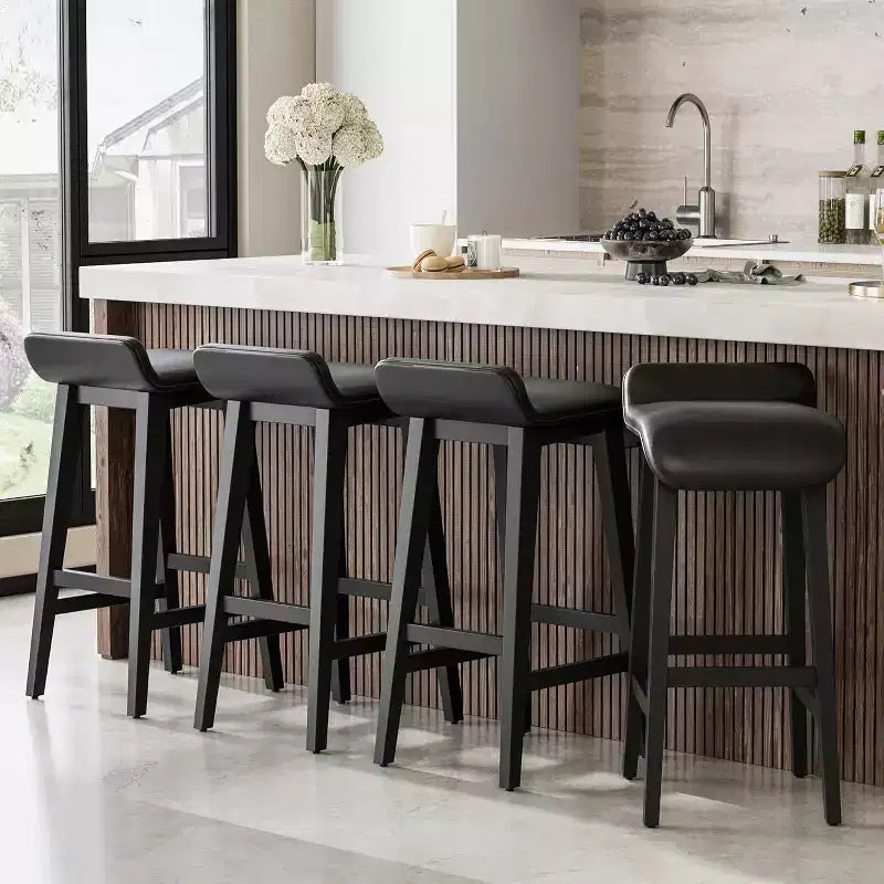 Bar Stools Set, Counter Height Bar Stools, Upholstered Bar Chairs with Low Back, Footrest, Industrial Modern Bar Stools with PU Leather Cushion