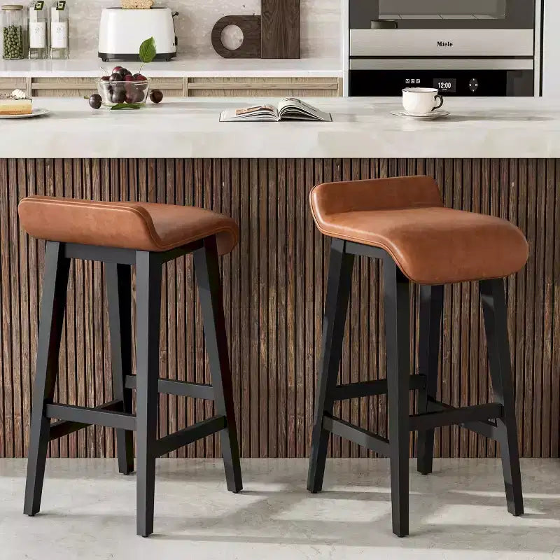 Bar Stools Set, Counter Height Bar Stools, Upholstered Bar Chairs with Low Back, Footrest, Industrial Modern Bar Stools with PU Leather Cushion
