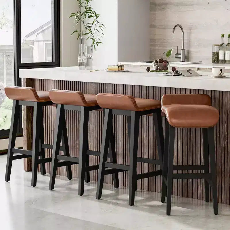 Bar Stools Set, Counter Height Bar Stools, Upholstered Bar Chairs with Low Back, Footrest, Industrial Modern Bar Stools with PU Leather Cushion
