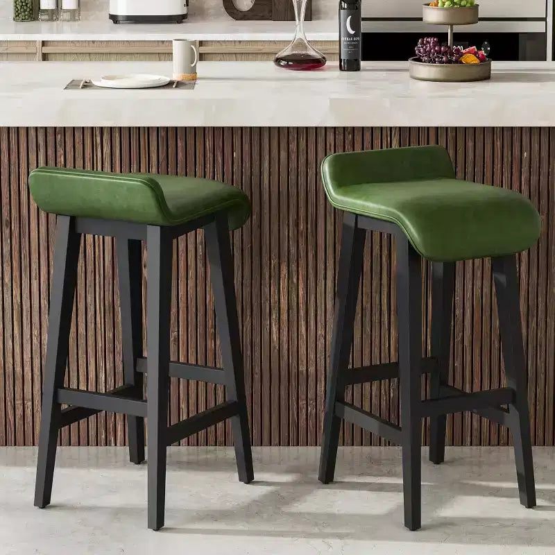 Bar Stools Set, Counter Height Bar Stools, Upholstered Bar Chairs with Low Back, Footrest, Industrial Modern Bar Stools with PU Leather Cushion