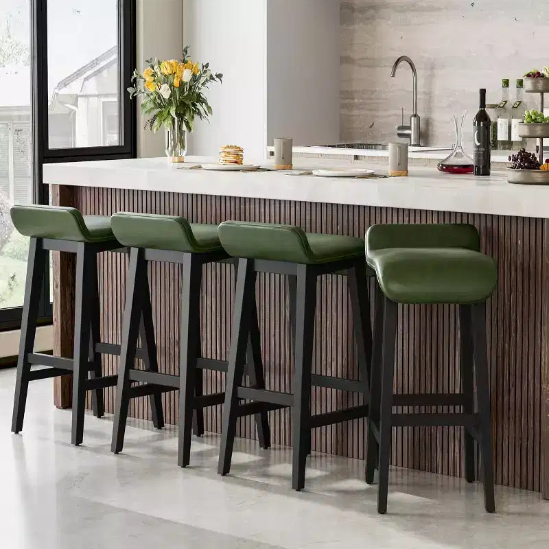Bar Stools Set, Counter Height Bar Stools, Upholstered Bar Chairs with Low Back, Footrest, Industrial Modern Bar Stools with PU Leather Cushion