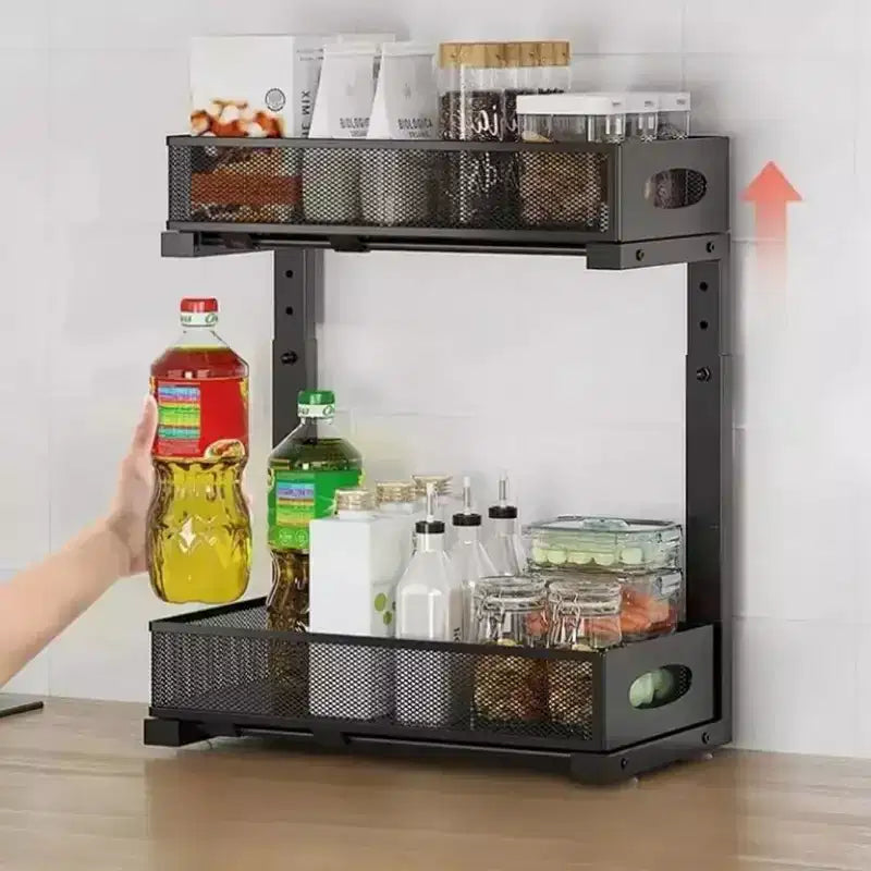 Under Sink Organizer 2 Tier, Pull Out Drawer Metal Cabinet Organizer, Storage for Kitchen/Bathroom/Closet