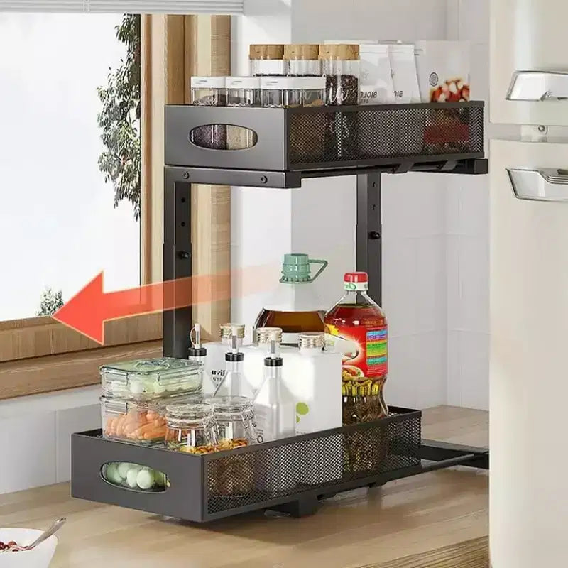 Under Sink Organizer 2 Tier, Pull Out Drawer Metal Cabinet Organizer, Storage for Kitchen/Bathroom/Closet