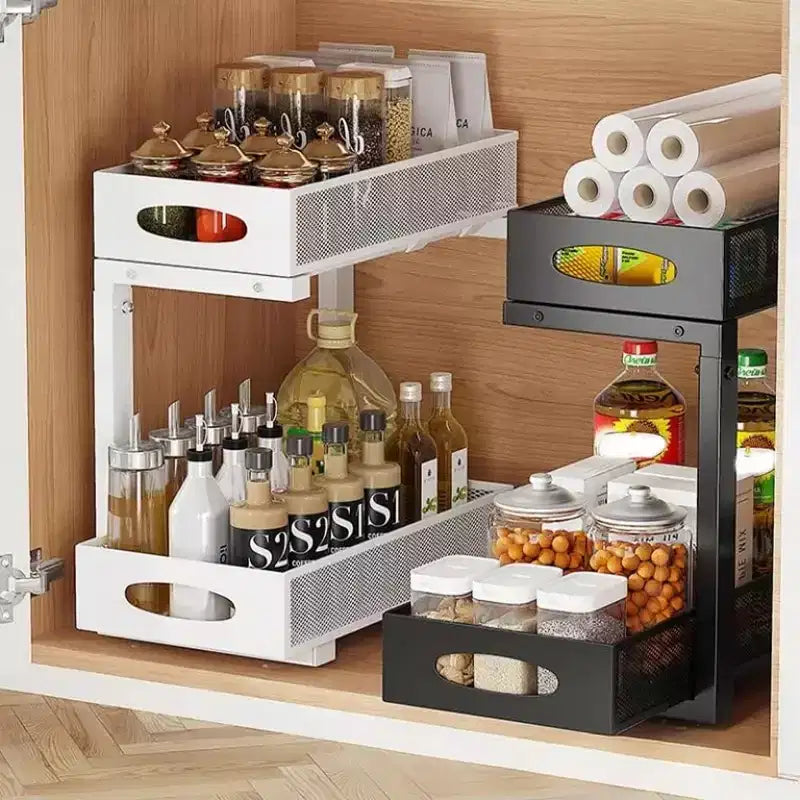 Under Sink Organizer 2 Tier, Pull Out Drawer Metal Cabinet Organizer, Storage for Kitchen/Bathroom/Closet
