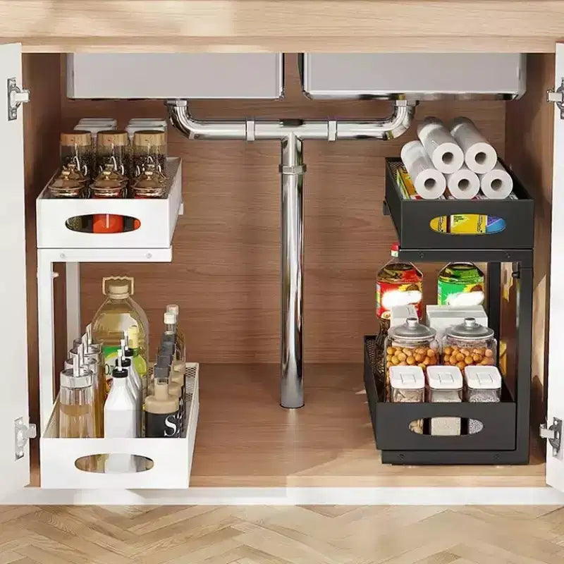 Under Sink Organizer 2 Tier, Pull Out Drawer Metal Cabinet Organizer, Storage for Kitchen/Bathroom/Closet