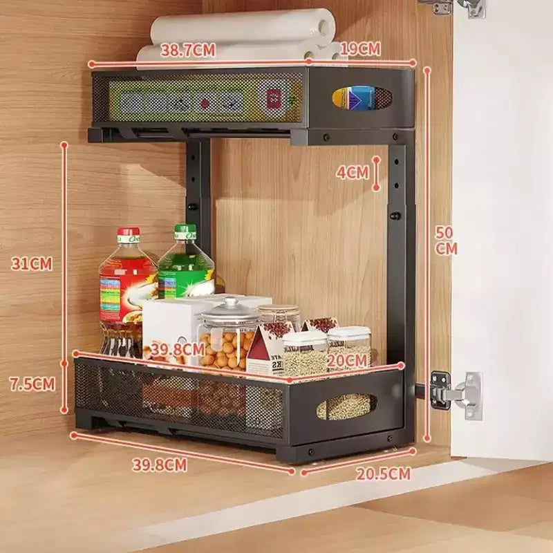 Under Sink Organizer 2 Tier, Pull Out Drawer Metal Cabinet Organizer, Storage for Kitchen/Bathroom/Closet