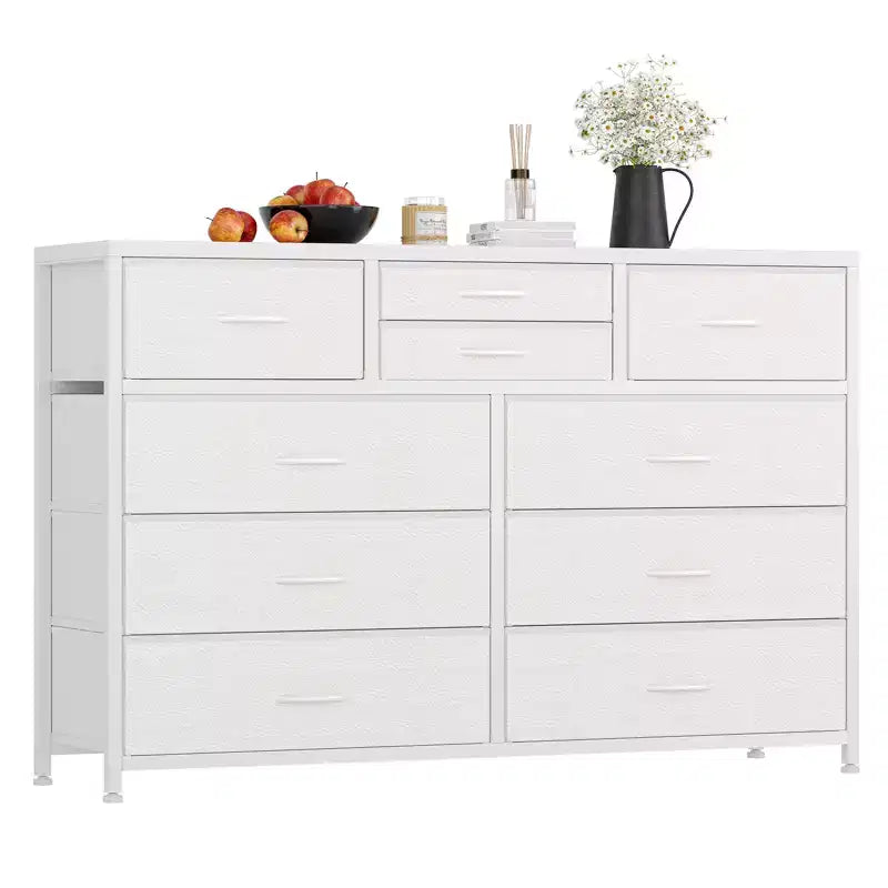 45 Modern 10-Drawer Dresser &amp; TV Stand with Wood Top, Metal Frame and Fabric Drawers for Bedroom, Living Room and Closet Organization