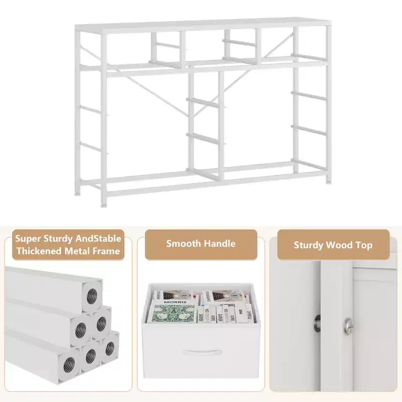 45 Modern 10-Drawer Dresser &amp; TV Stand with Wood Top, Metal Frame and Fabric Drawers for Bedroom, Living Room and Closet Organization