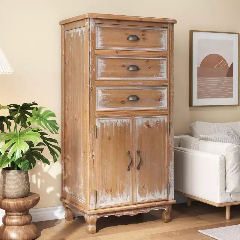 Credenza rustica in legno massello con 3 cassetti