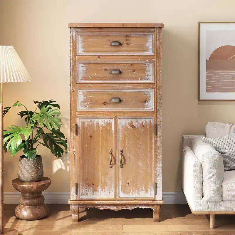 Credenza rustica in legno massello con 3 cassetti