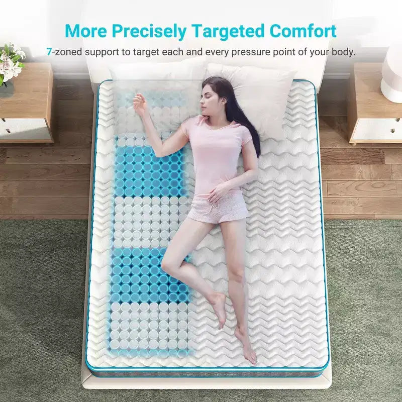 8 inch Breathable Bamboo Charcoal Hybrid Mattress - Compatible with Platform Bed, Box Spring, or Slat Base