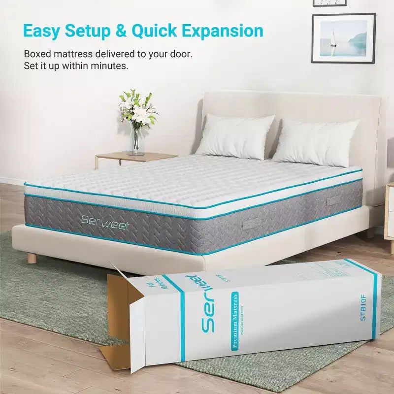 8 inch Breathable Bamboo Charcoal Hybrid Mattress - Compatible with Platform Bed, Box Spring, or Slat Base