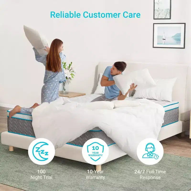 8 inch Breathable Bamboo Charcoal Hybrid Mattress - Compatible with Platform Bed, Box Spring, or Slat Base