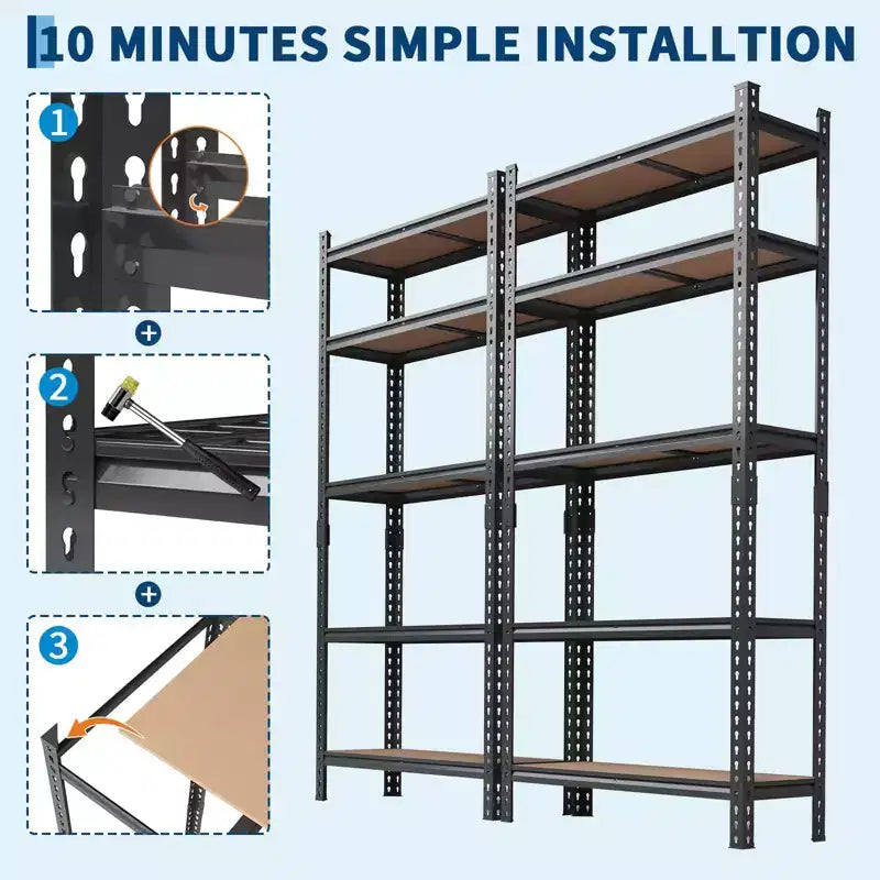 5 Tier Heavy Duty Storage Shelves, Adjustable Metal Garage Shelving Unit, 72'' H, 2200 lbs Capacity
