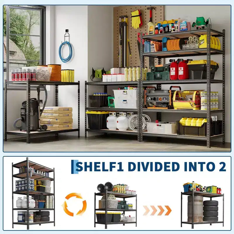 5 Tier Heavy Duty Storage Shelves, Adjustable Metal Garage Shelving Unit, 72'' H, 2200 lbs Capacity