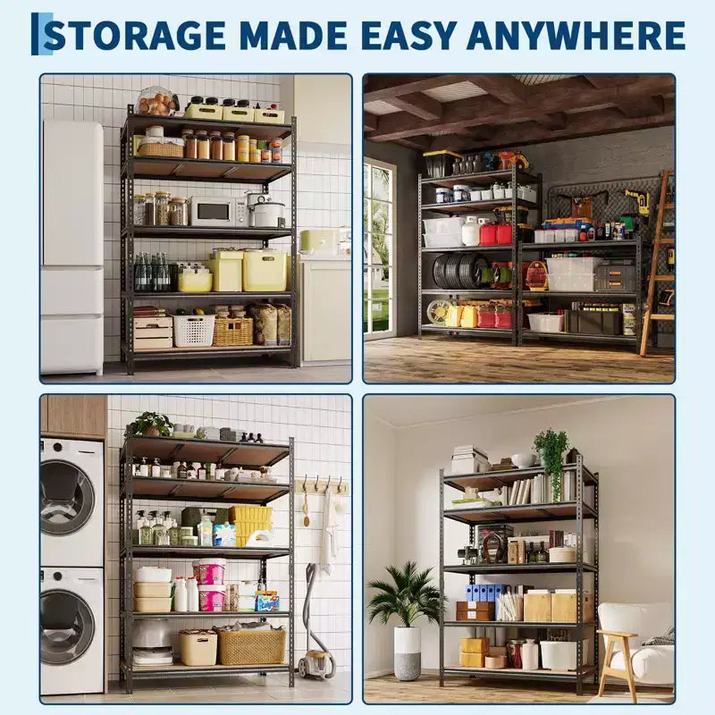 5 Tier Heavy Duty Storage Shelves, Adjustable Metal Garage Shelving Unit, 72'' H, 2200 lbs Capacity