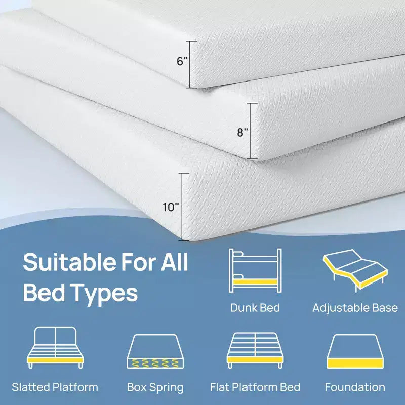 Adult 6 Inch Cooling Gel Memory Foam Mattress, Bamboo Charcoal Support Foam, Medium Firm