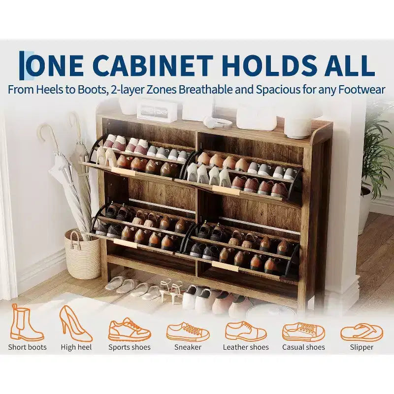 Scarpiera in rattan, organizer freestanding stretto da ingresso da 47, con 4 cassetti a ribalta, ripiani regolabili, contiene 32-50 paia