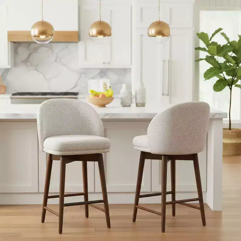 Set of 2 Modern Swivel Counter Stools with Upholstered Seat, 360 Rotating Kitchen Island or Home Bar Chairs with Solid Wood Legs