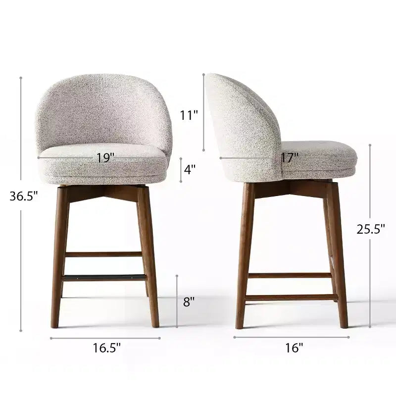 Set of 2 Modern Swivel Counter Stools with Upholstered Seat, 360 Rotating Kitchen Island or Home Bar Chairs with Solid Wood Legs