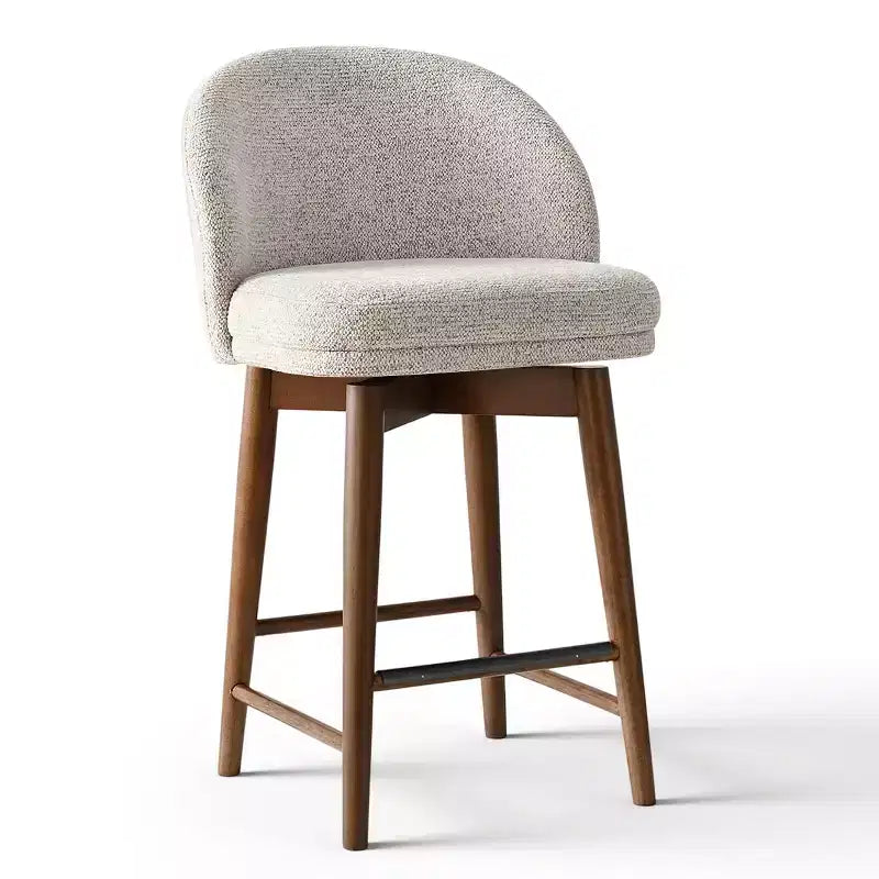 Set of 2 Modern Swivel Counter Stools with Upholstered Seat, 360 Rotating Kitchen Island or Home Bar Chairs with Solid Wood Legs