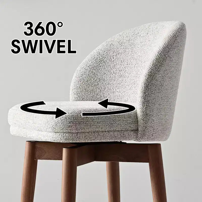 Set of 2 Modern Swivel Counter Stools with Upholstered Seat, 360 Rotating Kitchen Island or Home Bar Chairs with Solid Wood Legs