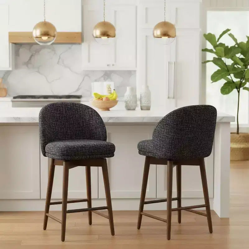 Set of 2 Modern Swivel Counter Stools with Upholstered Seat, 360 Rotating Kitchen Island or Home Bar Chairs with Solid Wood Legs