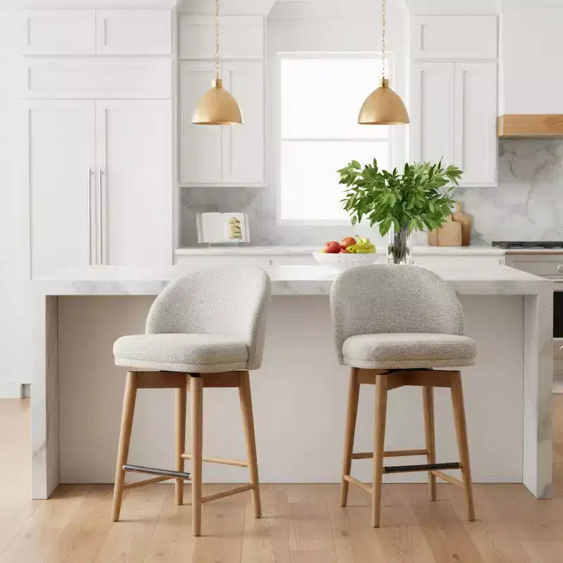 Set di 2 sgabelli moderni girevoli da bancone con seduta imbottita, sedie girevoli a 360° per isola della cucina o bar di casa, con gambe in legno massello