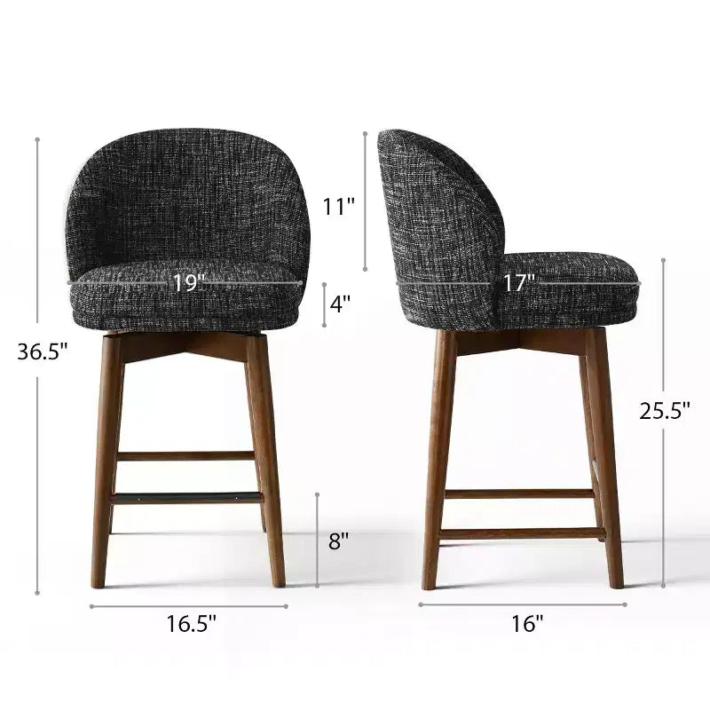 Set of 2 Modern Swivel Counter Stools with Upholstered Seat, 360 Rotating Kitchen Island or Home Bar Chairs with Solid Wood Legs