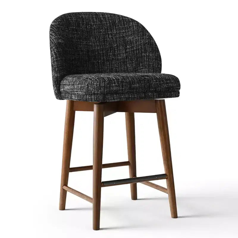 Set of 2 Modern Swivel Counter Stools with Upholstered Seat, 360 Rotating Kitchen Island or Home Bar Chairs with Solid Wood Legs