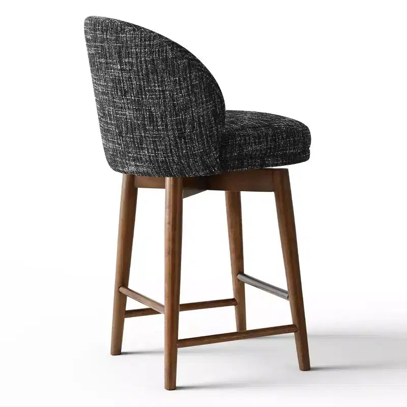 Set of 2 Modern Swivel Counter Stools with Upholstered Seat, 360 Rotating Kitchen Island or Home Bar Chairs with Solid Wood Legs