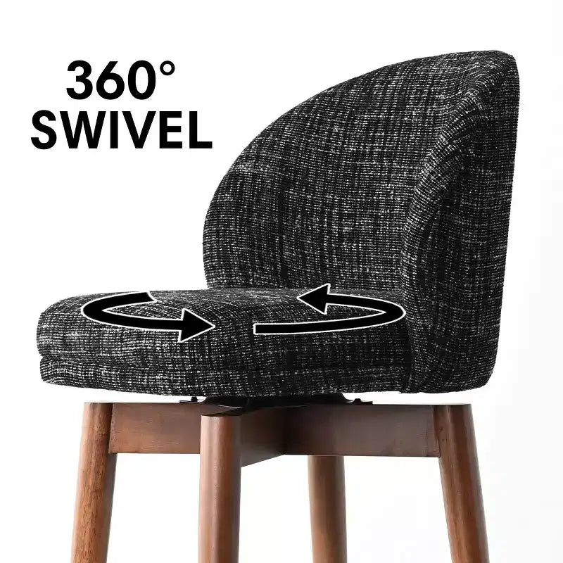Set of 2 Modern Swivel Counter Stools with Upholstered Seat, 360 Rotating Kitchen Island or Home Bar Chairs with Solid Wood Legs