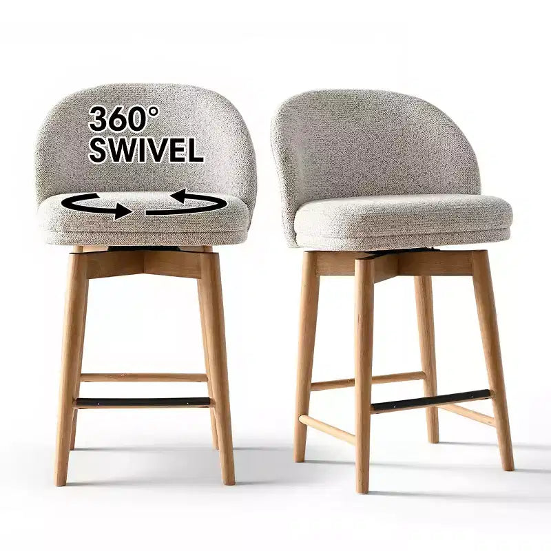 Set of 2 Modern Swivel Counter Stools with Upholstered Seat, 360 Rotating Kitchen Island or Home Bar Chairs with Solid Wood Legs