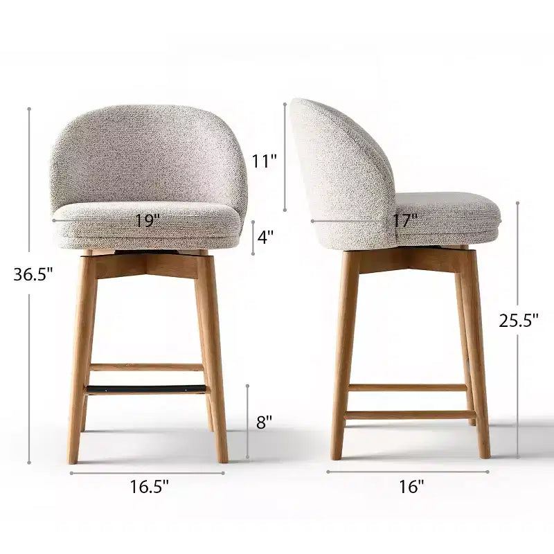 Set di 2 sgabelli moderni girevoli da bancone con seduta imbottita, sedie girevoli a 360° per isola della cucina o bar di casa, con gambe in legno massello
