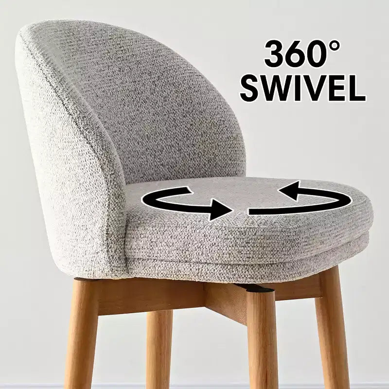 Set of 2 Modern Swivel Counter Stools with Upholstered Seat, 360 Rotating Kitchen Island or Home Bar Chairs with Solid Wood Legs