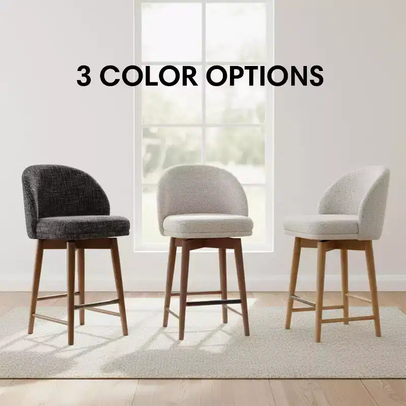 Set of 2 Modern Swivel Counter Stools with Upholstered Seat, 360 Rotating Kitchen Island or Home Bar Chairs with Solid Wood Legs