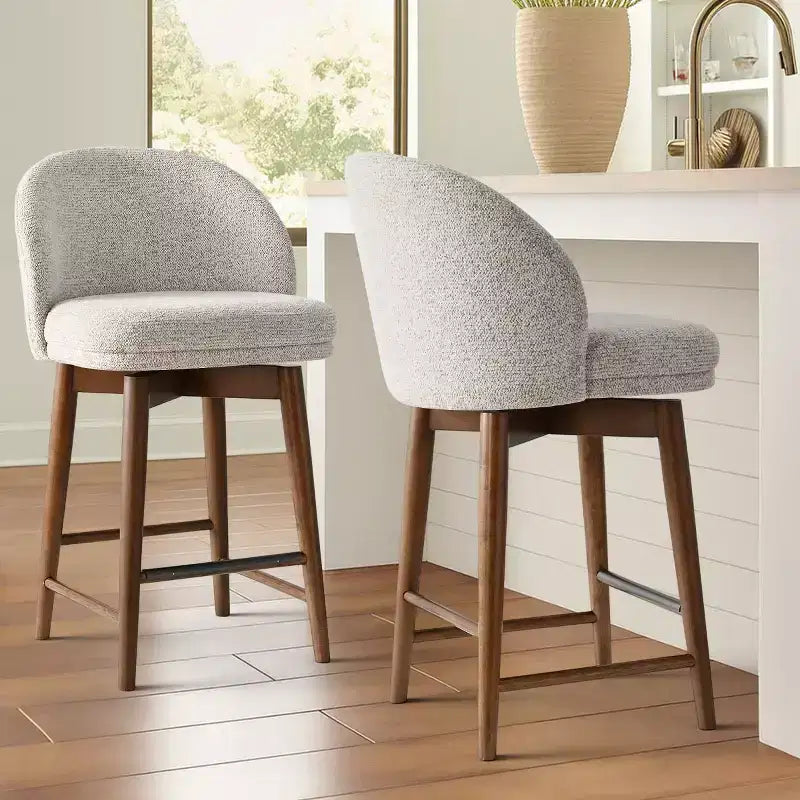 Set di 2 sgabelli moderni girevoli da bancone con seduta imbottita, sedie girevoli a 360° per isola della cucina o bar di casa, con gambe in legno massello