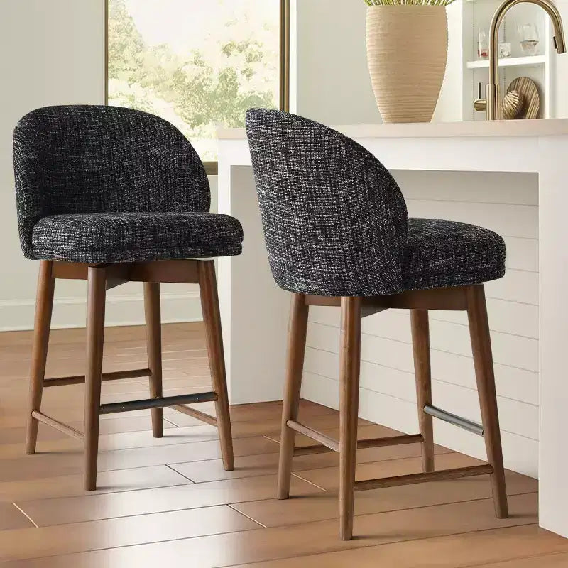 Set di 2 sgabelli moderni girevoli da bancone con seduta imbottita, sedie girevoli a 360° per isola della cucina o bar di casa, con gambe in legno massello
