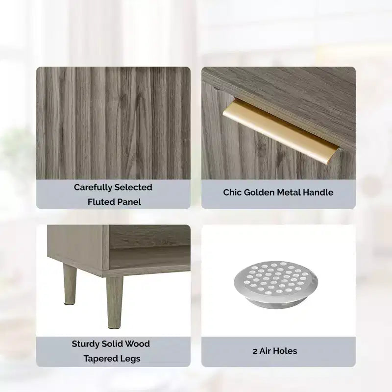 31.6 Inch 2 Door 1 Panel 1 Shelf Conical Leg Slatted Shoe Cabinet