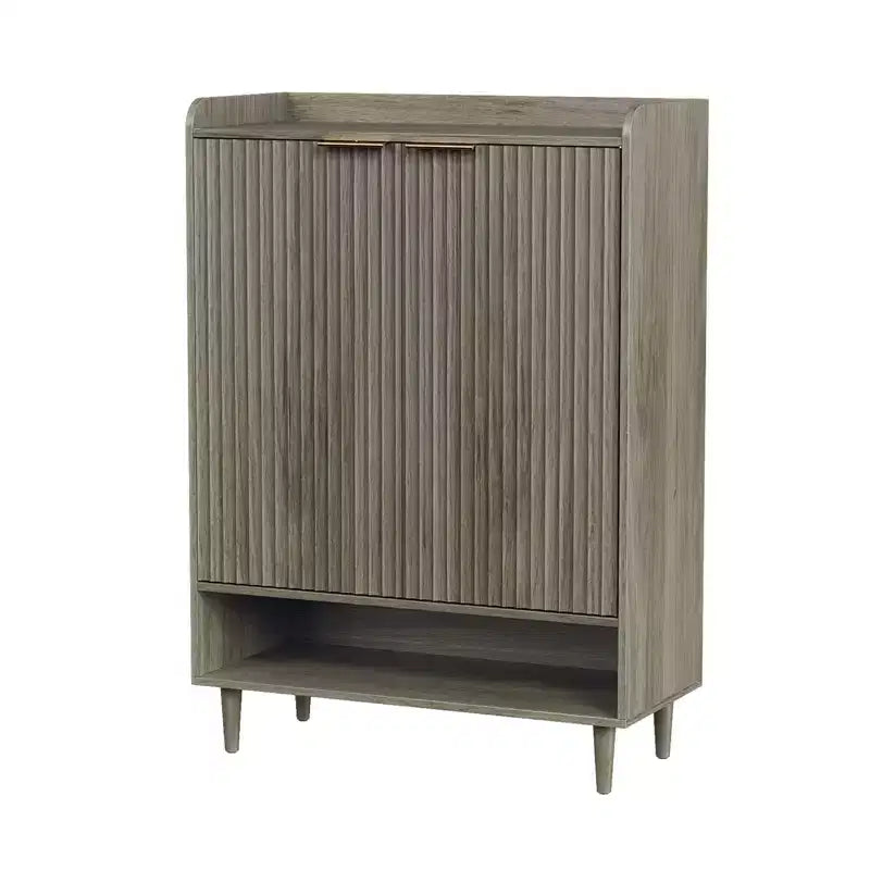 31.6 Inch 2 Door 1 Panel 1 Shelf Conical Leg Slatted Shoe Cabinet